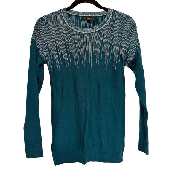 Alfani Sweaters - Alfani women's Sweater teal motif blue.Pullover. Metallic.Sz XS